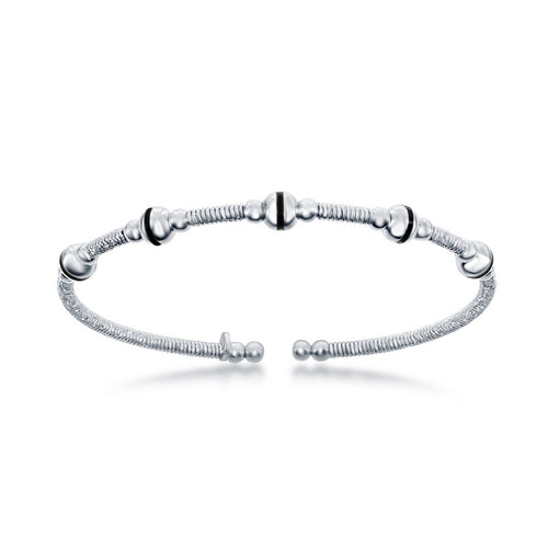 Sterling Silver Beaded Wire Designer Bangle, Bonded with Platinum