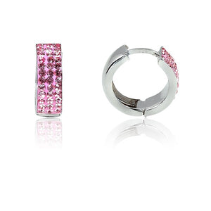 Sterling Silver "October" Pink Crystal Small Huggie Earrings