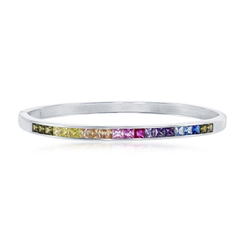Sterling Silver Rainbow CZ Channel Set Bangle