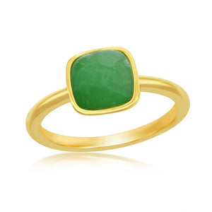 Sterling Silver 8mm Cushion Jade Solitaire Ring - Gold Plated